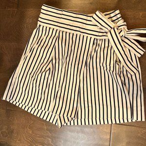 Zara - White and Blue Striped High Waisted Shorts w/ Bow - Size Small